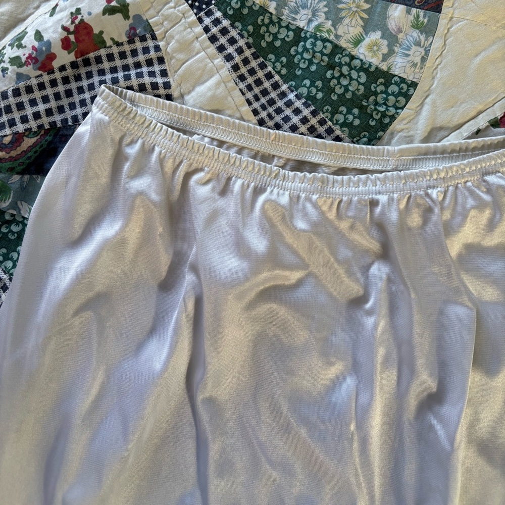 Vintage White Satin & Nylon Slip skirt with Lace Trim - Picture 3 of 3
